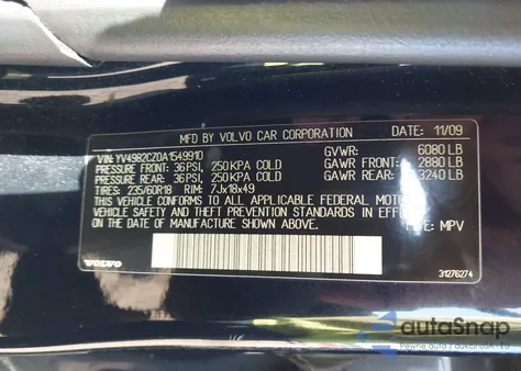 2010 Volvo Xc90 3.2 from USA, damaged, VIN YV4982CZ0A1549910